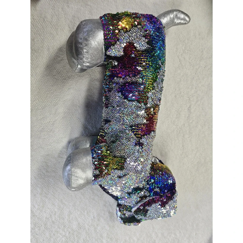 Dan Dee Sequin Dachshund Plush‎ Rainbow Silver Flip Sequins Wiener Dog Toy 19